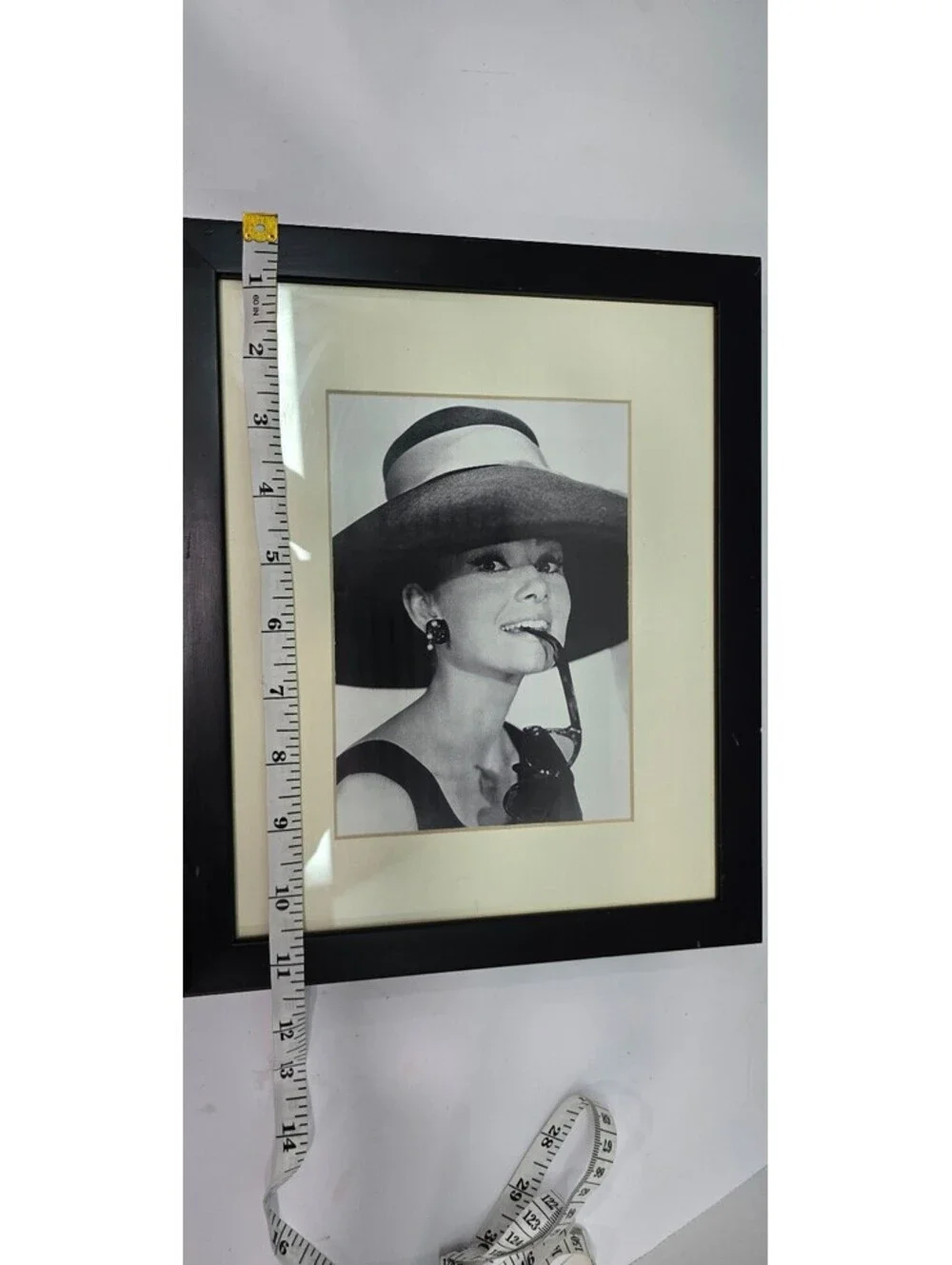 Framed Black and White Audrey Hepburn Portrait with Wide-Brim Hat